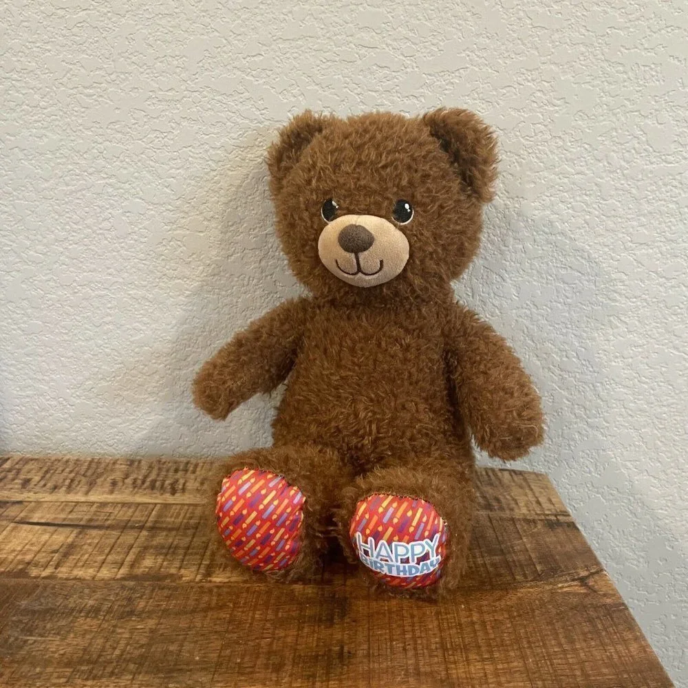 Build A Bear Happy Birthday Brown Bear Teddy Candles Feet Plush 15” Stuff Animal